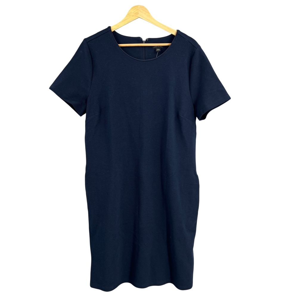 Ann Taylor Navy Blue Ribbed Knit Career Casual Sheath Dress Size‎ 14 New